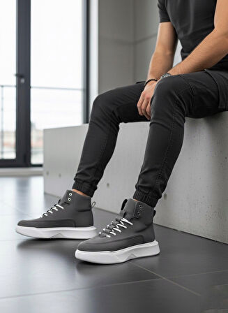 Pabucmarketi Bağcıklı Erkek Spor Bot FÜME (BEYAZ TABAN)