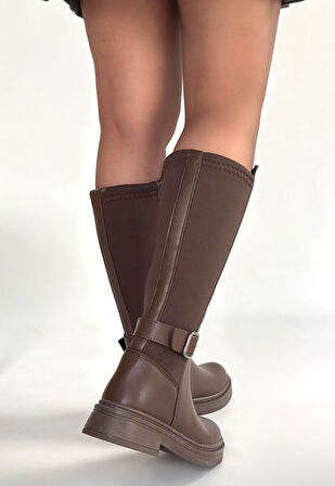 Pabucmarketi Kahverengi Fermuarlı Kadın Topuklu Çizme