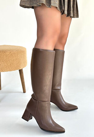 Pabucmarketi Kahverengi Kadın Topuklu Çizme