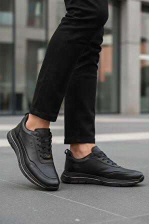 Marcomen Siyah Hakiki Deri Bağcıklı Erkek Sneaker