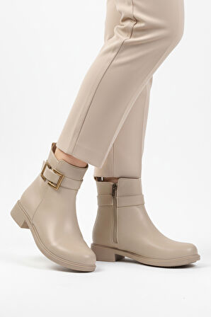 Aspor Bej Fermuarlı İçi Polarlı Kadın Topuklu Bot