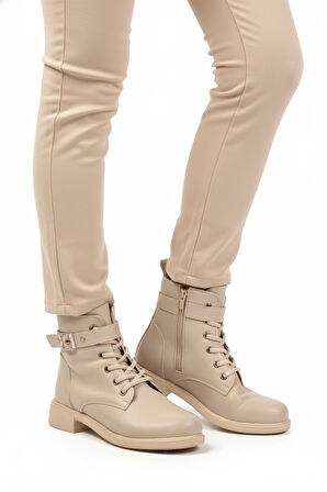 Aspor Bej İçi Polarlı Fermuarlı Kadın Topuklu Bot