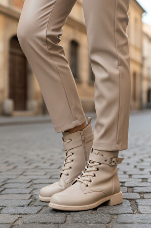 Aspor Bej İçi Polarlı Fermuarlı Kadın Topuklu Bot