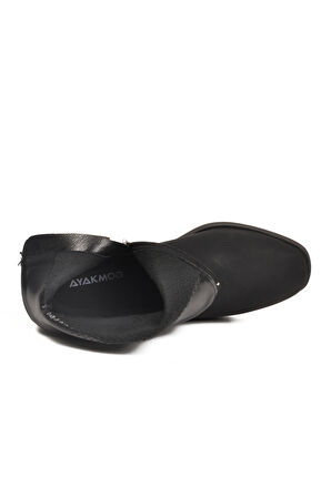 Aspor Siyah Zümrüt Fermuarlı Polarlı Kadın Topuklu Bot