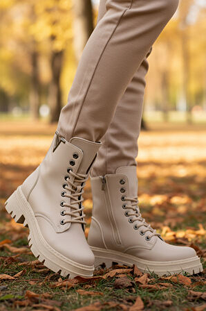 Aspor Bej Bağcıklı Fermuarlı Kadın Worker Bot