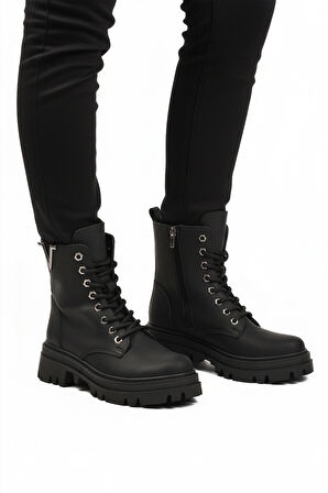 Aspor Siyah Zümrüt Bağcıklı Fermuarlı Kadın Worker Bot