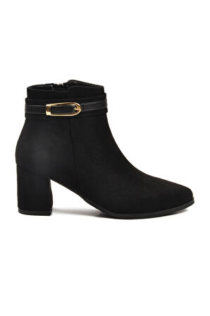 Aspor Siyah Süet Fermuarlı İçi Kürklü Kadın Topuklu Bot