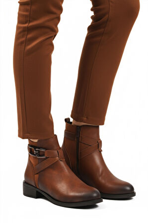 Aspor Taba Zümrüt İçi Kürklü Fermuarlı Kadın Topuklu Bot