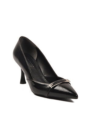 Aspor Siyah Kırışık Kadın Topuklu Ayakkabı