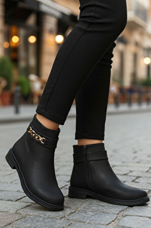 Aspor Siyah Zümrüt İçi Kürklü Fermuarlı Kadın Topuklu Bot