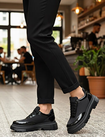 Pabucmarketi Bağcıklı Paraşüt Detaylı Erkek Günlük Ayakkabı SİYAH (SİYAH TABAN)