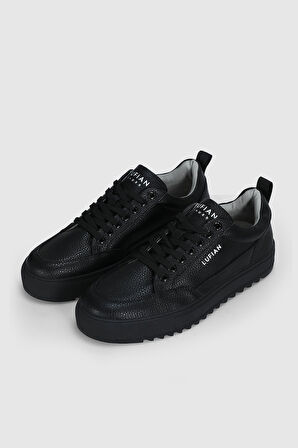 Lufian Siyah Hakiki Deri Bağcıklı Erkek Sneaker