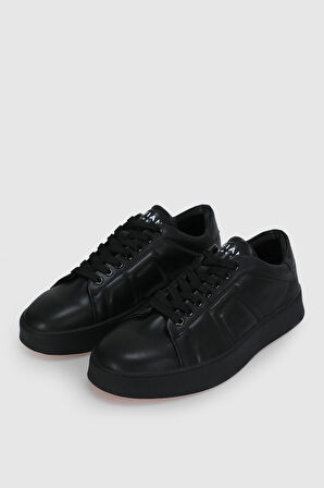 Lufian Siyah Hakiki Deri Bağcıklı Erkek Sneaker