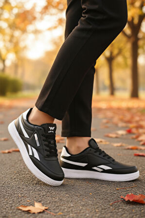 Walkway Siyah Beyaz Bağcıklı Unisex Spor Ayakkabı