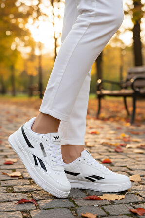 Walkway Beyaz Siyah Bağcıklı Unisex Spor Ayakkabı