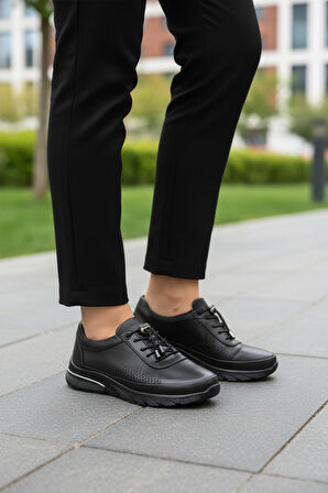 Aspor Siyah Hakiki Deri Kadın Casual Ayakkabı