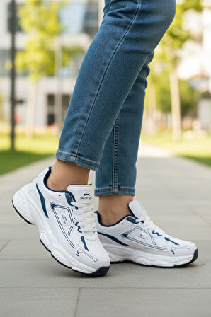 Slazenger Beyaz Lacivert Bağcıklı Unisex Spor Ayakkabı