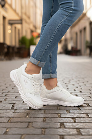 Slazenger Beyaz Bağcıklı Cilt Unisex Spor Ayakkabı