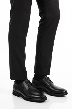 Fosco Siyah Hakiki Deri Bağcıklı Erkek Klasik Ayakkabı