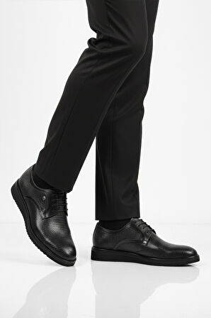 Fosco Siyah Hakiki Deri Bağcıklı Erkek Klasik Ayakkabı