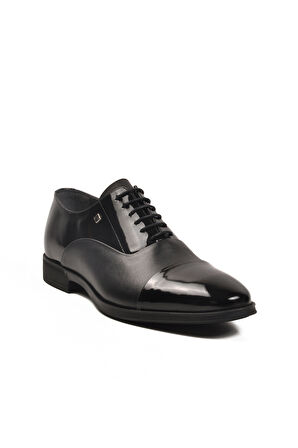 Fosco Siyah Rugan Hakiki Deri Büyük Numara Erkek Klasik Ayakkabı