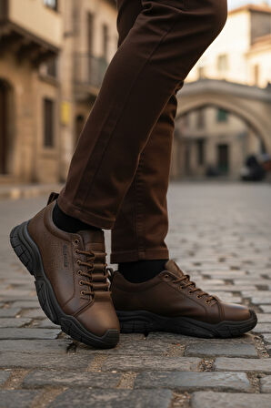 Bulldozer Kahve Hakiki Deri Dar Kalıp Erkek Casual Ayakkabı