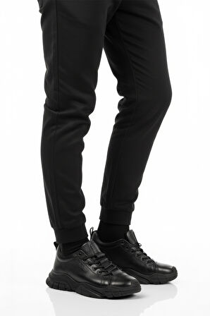 Bulldozer Siyah Floter Hakiki Deri Dar Kalıp Erkek Casual Ayakkabı