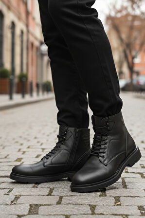 Aspor Siyah İçi Polarlı Fermuarlı Bağcıklı Erkek Bot