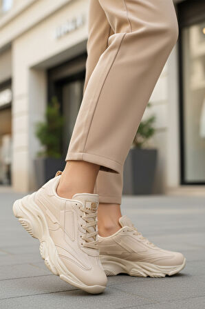 Walkway Ekru Bağcıklı Kadın Sneaker