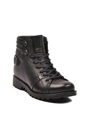Aspor Siyah Hakiki Deri Kürklü Fermuarlı Erkek Klasik Bot