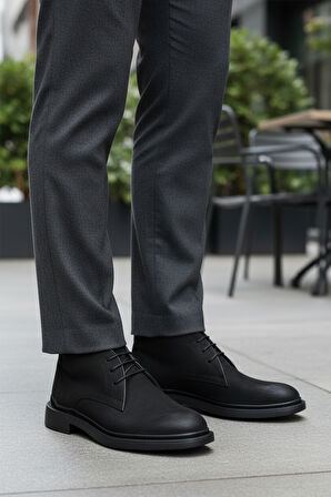 Aspor Siyah Bağcıklı Hakiki Deri Erkek Klasik Bot