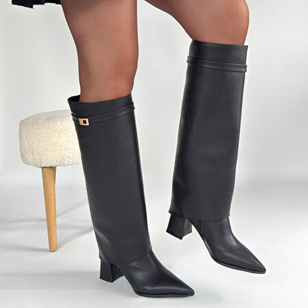 Pabucmarketi Siyah Tak Çıkar Kadın Topuklu Çizme
