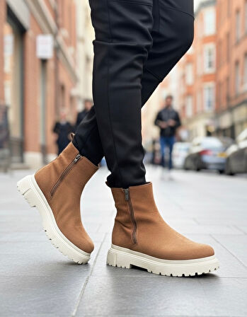 Pabucmarketi Fermuarlı Erkek Klasik Bot TABA SÜET (KREM TABAN)