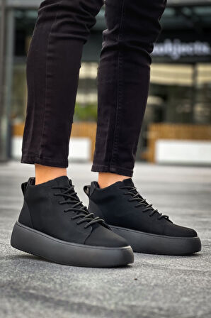 Pabucmarketi Bağcıklı Erkek Spor Bot SİYAH (SİYAH TABAN)