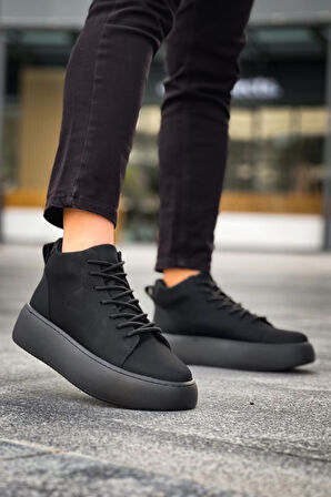 Pabucmarketi Bağcıklı Erkek Spor Bot SİYAH (SİYAH TABAN)