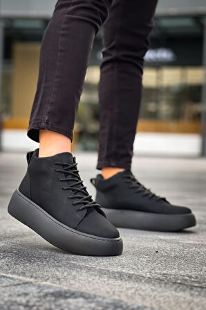 Pabucmarketi Bağcıklı Erkek Spor Bot SİYAH (SİYAH TABAN)