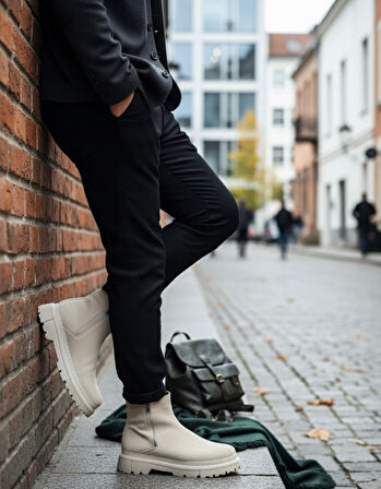 Pabucmarketi Fermuarlı Erkek Klasik Bot BEJ SÜET (KREM TABAN)