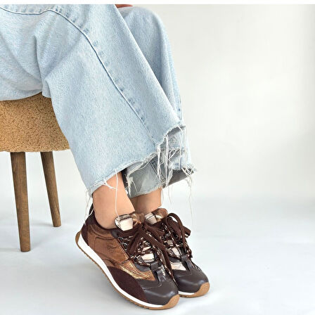 Pabucmarketi Kahverengi Paraşüt Detaylı Bağcıklı Kadın Spor Ayakkabı