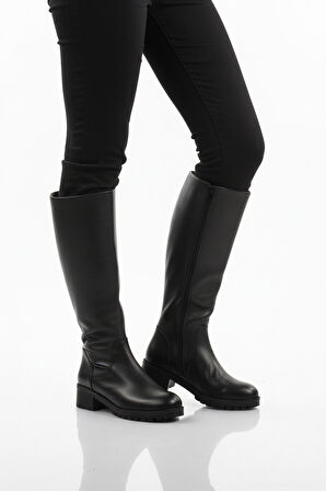 Aspor Siyah Hakiki Deri İçi Polarlı Kadın Topuklu Çizme