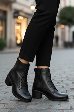 Aspor Siyah Hakiki Deri İçi Polarlı Kadın Topuklu Bot