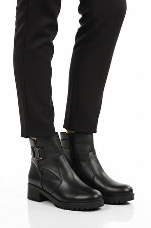 Aspor Siyah Hakiki Deri İçi Polarlı Kadın Topuklu Bot