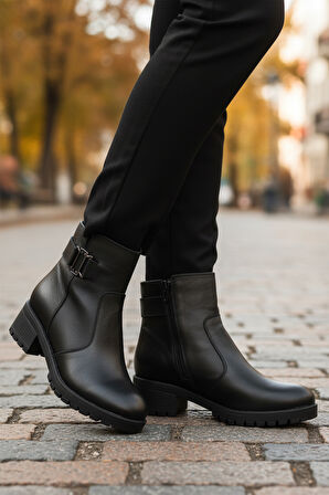 Aspor Siyah Hakiki Deri İçi Polarlı Kadın Topuklu Bot