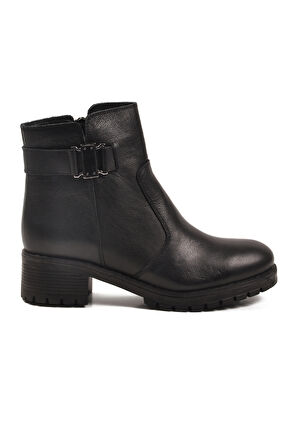Aspor Siyah Hakiki Deri İçi Polarlı Kadın Topuklu Bot