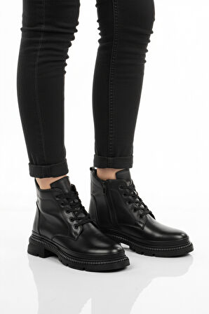 Voyager Siyah Hakiki Deri İçi Polarlı Kadın Topuklu Bot