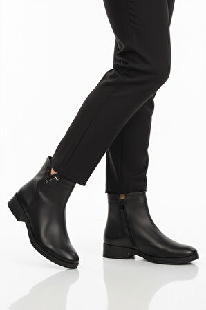 Aspor Siyah Hakiki Deri İçi Polarlı Kadın Topuklu Bot