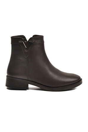 Aspor Kahve Hakiki Deri İçi Polarlı Kadın Topuklu Bot