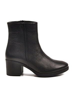 Aspor Siyah Hakiki Deri Fermuarlı Polarlı Kadın Topuklu Bot