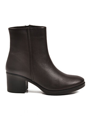 Aspor Kahve Hakiki Deri Fermuarlı Polarlı Kadın Topuklu Bot