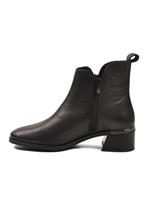 Aspor Siyah Hakiki Deri Polarlı Fermuarlı Kadın Topuklu Bot