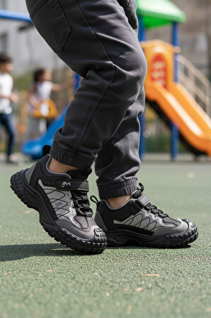 Marcokids Gri Cırtlı Erkek Çocuk Spor Ayakkabı